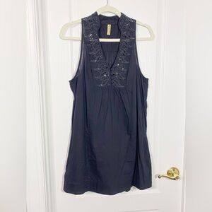 Y2K Free People Eyelet & Sequin Trim Sleeveless Tunic Top / Mini Dress Black S